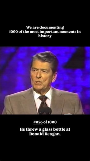 History Fragments | Real Historical Footage on Instagram: "On June 13, 1984, President Ronald Reagan faced an alarming but little-remembered incident when a disturbed bystander hurled a glass bottle at him during a motorcade in Jacksonville, Florida. As Reagan’s limousine passed through cheering crowds, 33-year-old Thomas Patrick Delaney—later diagnosed with schizophrenia—lobbed a sealed whiskey bottle that shattered against the car’s bulletproof window just feet from the president’s head. Secre