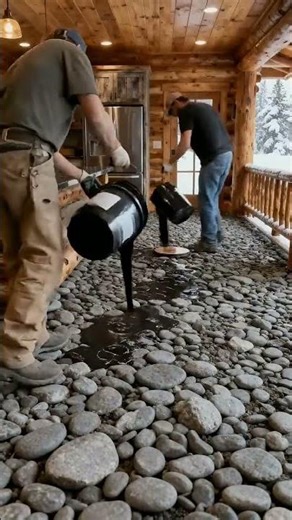 Amazing Epoxy River Rock Floor in Log Cabin | DIY - with step by step description