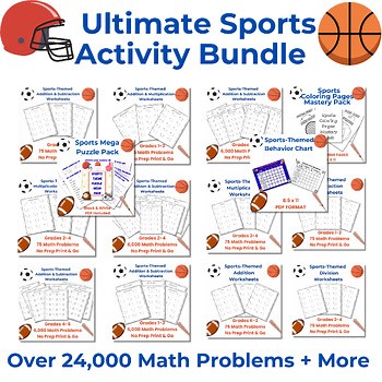 Sports Mega Bundle – Math Worksheets, Puzzles, Coloring Pages & Classroom Charts