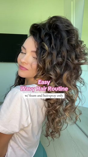 Easy Wavy Hair Routine for beginners✨ I love this routine bc it’s so easy and my hair dries fast due to how light the stylers are. The bounce curl hairspray has a great stickiness to help hold clumps and reduce frizz while drying. Once dried and scrunched, the hair feels so soft and bouncy. _____ Washday details (in order): ➰ Shampoo: @bouncecurl pure silk ➰ Conditioner: Bounce Curl cream conditioner ➰ Cream: Bounce Curl (used in place of a leave-in ➰ Foam: @xmondohair ➰ Hairspray: @bouncecurl a