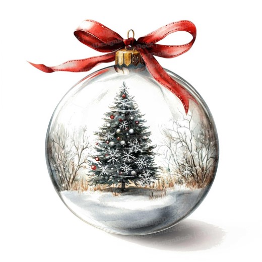 12x Christmas Ornament Clipart, Watercolor Christmas Tree, Printable Watercolor Clipart, Holiday Decor, Digital Download, Junk Journals - Etsy