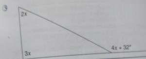 The image shows a triangle with angles labeled as 2x, 3x, and 4... | Filo