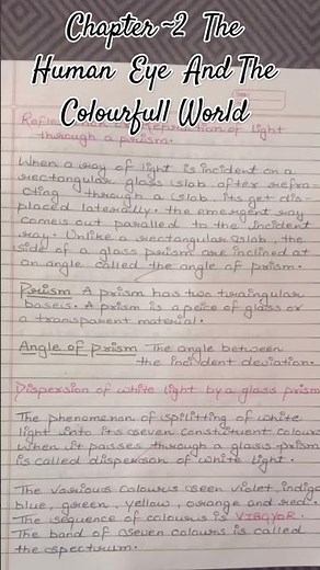 Chapter~2 The Human Eye And Colourfull World 🌎 | Class 10th Science Eaisy Notes 📑#shorts