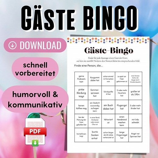 Gästebingo Spiel PDF, Kennenlernspiele Erwachsene, Finde den Gast Bingo Geburtstag zum Ausdrucken, Ideen Geburtstagsfeier Erwachsene, Bingo - Etsy.de