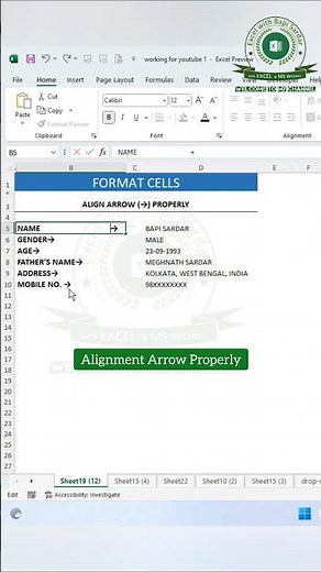 Amazing Tricks of Format Cells!Alignment Arrow Properly in Excel! 📊 #ExcelTips #FormatCells