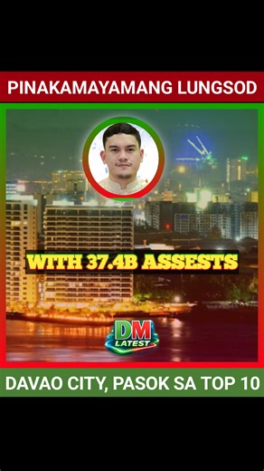 DAVAO CITY PASOK SA TOP 10 RICHEST CITIES SA PILIPINAS Kumpirmado batay sa pinakahuling datos ng Commission on Audit (COA) na inilabas noong 2025 na ang Davao City ay kabilang na sa Top 10 richest cities sa Pilipinas, matapos maitala ang kabuuang assets na humigit-kumulang ₱37.4 bilyon. Ang naturang bilang ay base sa audited financial report para sa taong 2024, alinsunod sa regular na iskedyul ng paglalabas ng COA ng mga ulat pinansyal ng mga lokal na pamahalaan. Ayon sa datos, patuloy ang pag-a