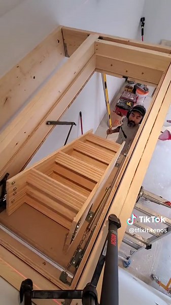 Attic stairs are up in the loft. #renovation #construction #DIY #pro #trending #tips #stairs #loft