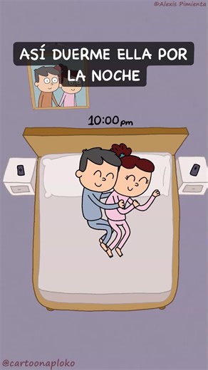 Así duerme ella por la noche 😂 #humor #amor #pareja #comedia #cartoonaploko