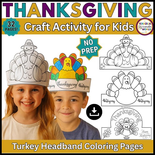 Thanksgiving Turkey Headband Craft: Coloring Pages (PDF Pattern) - Etsy
