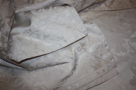 Luxurious Ivory Jacquard Satin Tablecloth With Scroll & Rose Motif - Etsy
