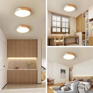 Plafonnier LED 24 W à intensité variable Ø 30 cm, lustre de chambre en bois avec télécommande, plafonnier moderne pour salon, cuisine, couloir, balcon, bureau, 3 000 K-6 000 K
