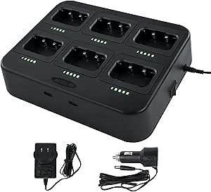 Retevis RT17 RB29 Six Way Charger, Multi Unit Walkie Talkie Charger, for Retevis RT17 RB29 Walkie Talkie and Battery, 5 LED Indicators, AC/DC Adapter, Replaceable Base, Multiple Protection(1 Pack)