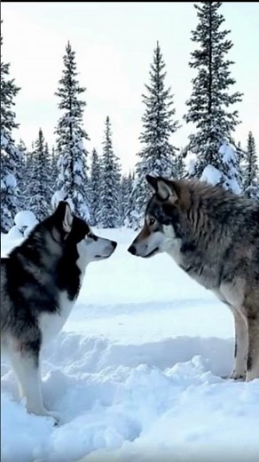 Dog and Wolf ENCOUNTER - Husky meets wild wolf)