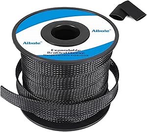 100Ft-1/2inch PET Expandable Braided Wire Sleeving,Wire Loom Cable Sleeve for TV,Computer,Home Theater,Automotive,Home Industrial,Electrical Wires,Chemical,Protect Cat from Chewing Cords,Black