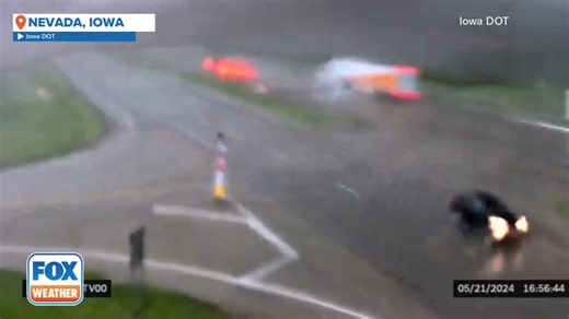 SCARY SIGHT: An Iowa Department of Transportation camera caught terrifying moments Tuesday for two truck drivers near Nevada, Iowa, when both were swallowed by a tornado. https://bit.ly/44VsBfX | FOX Weather