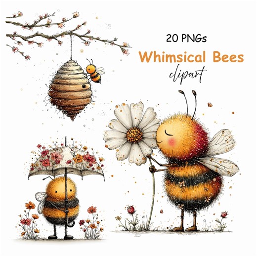 Bumblebee Clipart: Spring Bee Storybook Cartoon Graphics (digital Download - 20 Pngs) - Etsy