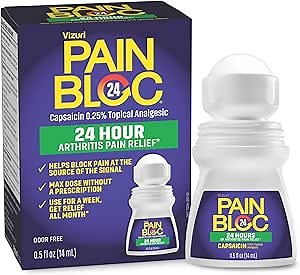 PainBloc24 Arthritis Pain Relief Roll On — Maximum Strength Capsaicin 0.25% to Block Nerve Pain for 24-hour Arthritis Pain Relief — Topical Analgesic for Joint and Muscle Pain Relief — 0.5fl oz Bottle