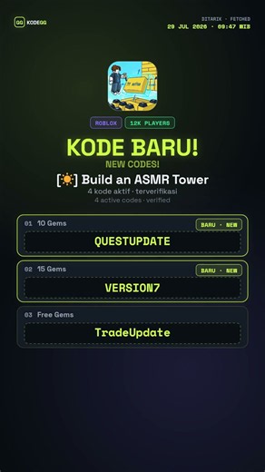 Build an ASMR Tower Codes (July 2026) 🎁 Kode Terbaru Update 29 Juli 2026 — KodeGG