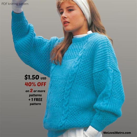 Knit Sweater Pattern PDF – Easy Women’s Pullover, Cozy DIY Vintage Jumper - Etsy