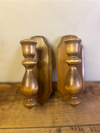 Vintage Turned Wood Candle Sconces Pair | Farmhouse Rustic Wall Decor - Etsy