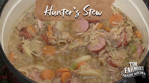 14K views · 131 reactions | Take that leftover rabbit, turkey, duck, whatever you have, for a delicious Hunter's Stew that is stick-to-your-ribs delicious! Visit www.timfarmerscountrykitchen.com/soupsandstews for more soup recipes. #sauerkraut #sauerkraut #sauerkrautlover #soup #soupson #souprecipe #stew | Tim Farmer's Country Kitchen | Facebook