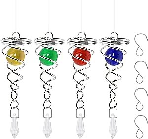 4 Pack Wind Spinner Ball Spiral Tail - Decorative Wind Spinner Tail 5.7in with Hanging Swivel Hook Sliver Stainless Steel Multi Color Yellow Green Red Blue Glass Gazing Balls Spiral Tail by Bemaystar