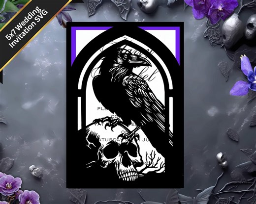 Gothic Raven Skull Wedding Invitation SVG | 5x7 Invite Template Cricut | Dark Wedding Invitation SVG With Inserts - Etsy