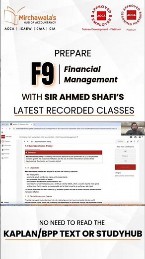Prepare ACCA F9(FM) with Sir Ahmed Shafi's Power Packed latest Recorded Course.