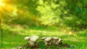 Time-Lapse of Oyster Mushrooms Growing in a Sunlit Forest Landscape