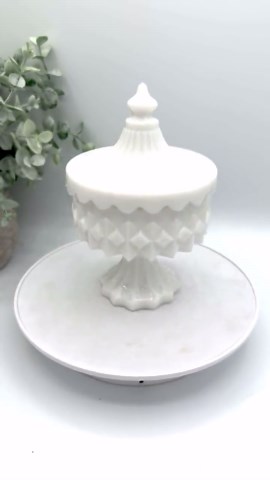 Vintage L.E. Smith Milk Glass Carousel Candy Dish, MCM Diamond Point Compote - Etsy