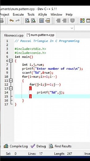 C Programming Basic Pattern Tutorial || Pascal Triangle #coding #programming #shorts #viral #c