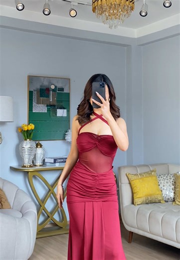 Long halter neck mesh flare bodycon dress♥️✨. #mesh #halterneck #freesize #pjzcollection #fypシ゚