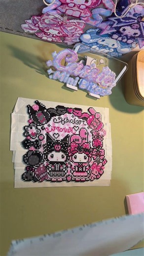 ✨ Giant My Melody & Kuromi Perler Bead Art | Black Glitter Ironing Process ✨