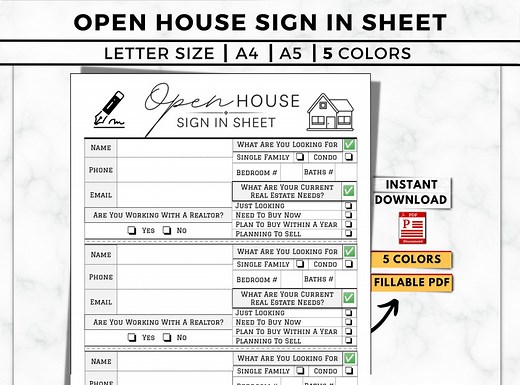 Realtor Open House Sign-in Sheet: Printable & Editable (PDF) - Etsy