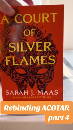The final part for the process portion! Watch my cat be the absolute worst! This set will be going up for sale on Etsy next week! #acotar #acotarseries #acourtofthornsandroses #acourtofmistandfury #acourtofsilverflames #sarahjmaas #bookbinding #bookbinder #bookbindersoftiktokb #rebind #rebindingbooks #feyre #rhysand #feyreandrhysand