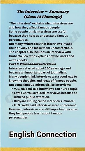 The Interview Class 12 Summary in Seconds | Flamingo Chapter 7 | Easy Explanation #shortsfeed