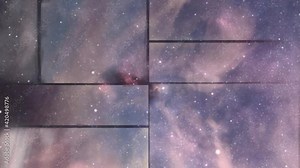 Clouds with overlapping rectangular layers. Flock of birds