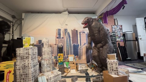 Family creates Godzilla-themed rage room for dad's birthday after a stressful year