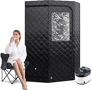 ZONEMEL Full Size Portable Steam Sauna Kit, Personal Full Body Home Spa for Detox, Relaxation, 4 Liters 1500 Watt Steamer, Remote Control, Timer, Foldable Chair