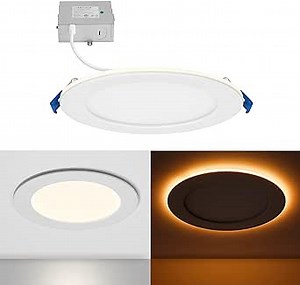 Maxxima 6 in. Slim Recessed LED Downlight with Night Light, 900 Lumens, 12 Watts, 5 CCT 2700K/3000K/3500K/4000K/5000K, 2000K Night Light, Dimmable, 90 CRI, Junction Box Included