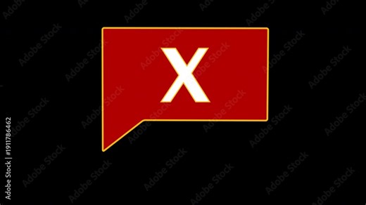 Cross message icon pop up animation in red and golden outline on transparent background with alpha channels ideal for showing error alert symbol, notification concept, modern warning visuals.