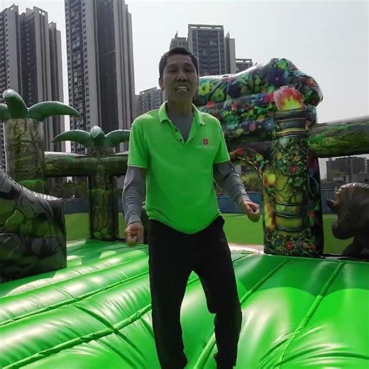 Jurassic Vibes! Dinosaur Inflatable Bouncer with Volcano Effect 🦖🌋#dinosaur #forest #jurassicworld