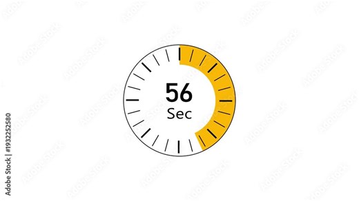 56 second countdown timer animation. timer 56 sec countdown icon. motion graphic arrow Clock 56 second icon, Clock timer number on white background.