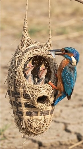 Malachite Kingfisher Feeds a Fish to Its Chick During Heavy Rain #MalachiteKingfisher #Kingfisher