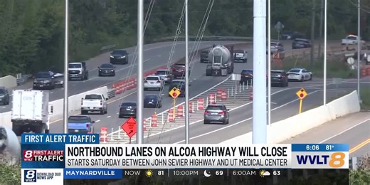 All northbound lanes of Alcoa Highway to close this weekend for construction