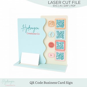 4 QR Code Wavy Business Card Holder Laser SVG Cut File | Payment Scan to Pay Sign | Market Craft Show Display - Etsy