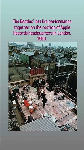 The Beatles' last live performance together on the rooftop of Apple Records hq in London, 1969.