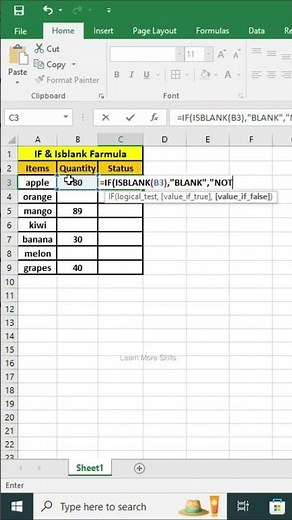 🔍 Excel Shortcut: Master IF & ISBLANK Functions! 🚀#ExcelTips #ExcelFormulas #SpreadsheetHacks #excel