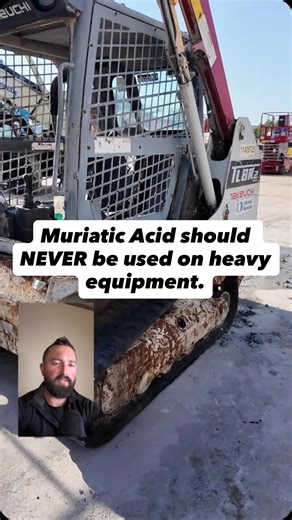 Tailor-Made Detailing on Instagram: "This is why muriatic acid should NEVER be used on heavy equipment. At first glance, it looks like a “quick fix.” A few months later? Paint failure, corrosion, and permanent damage that doesn’t stop eating the machine. Concrete removal isn’t about shortcuts it’s about chemistry, technique, and protecting the asset. We clean and restore heavy equipment the right way so you don’t get that call back saying, “Hey… why is my paint falling off?” Don’t ruin a machine