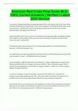 American Red Cross Final Exam Bls 100 Correct Answers Verified Latest 2024 Version